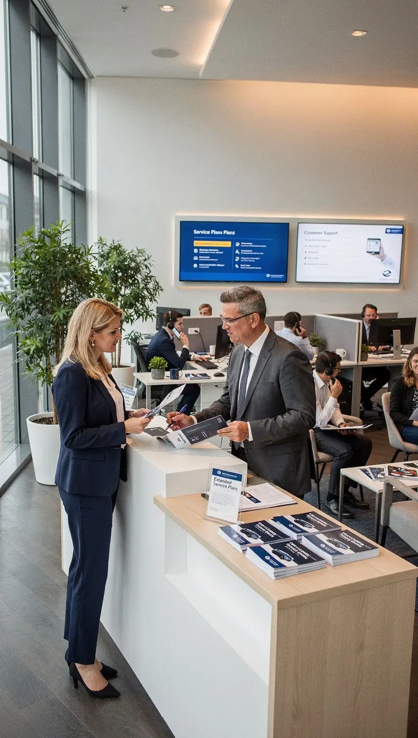 Techniker überprüft ein Fahrzeug im Automobilservicezentrum als Teil einer erweiterten Schutzdienstleistung.